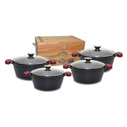 Conjunto Caçarolas Ferro Fundido 4 Peças Tampa Vidro + Caixa de Madeira Mta - 3