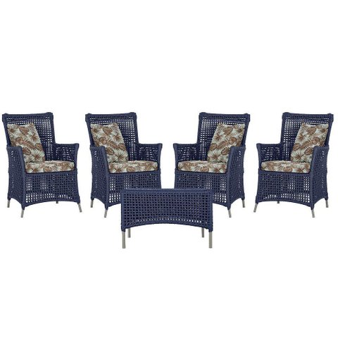 4 Poltronas e 1 Mesa Igapó Alumínio Fendi Corda Náutica E6 Azul