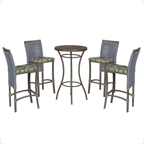 Mesa Bistrô e 4 Banquetas Roma Marrom Corda Náutica Estofado 5 Trama Original