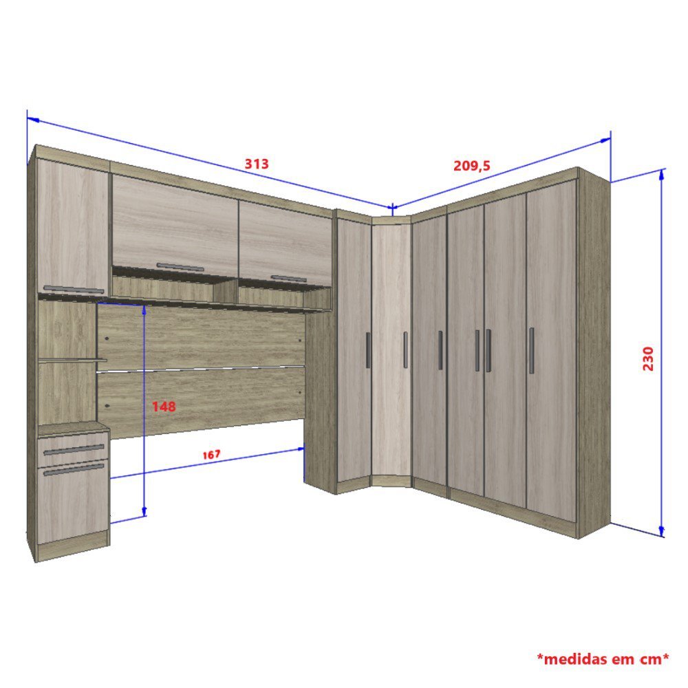 Guarda Roupa Dormitório Modulado Master Casal Queen 1,58 m Canto - Avelã e Ártico Rústico - Luciane  - 4