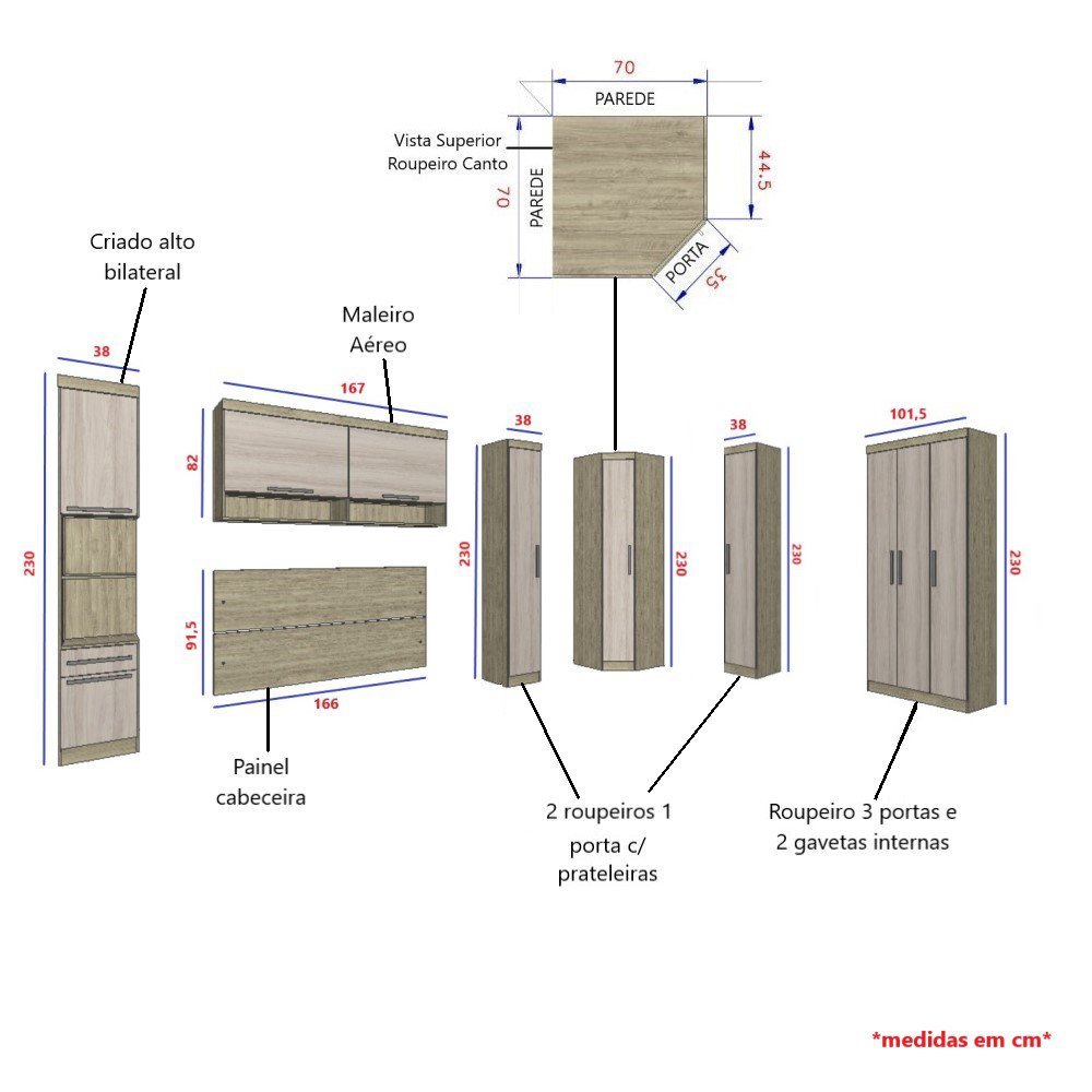 Guarda Roupa Dormitório Modulado Master Casal Queen 1,58 m Canto - Avelã e Ártico Rústico - Luciane  - 3