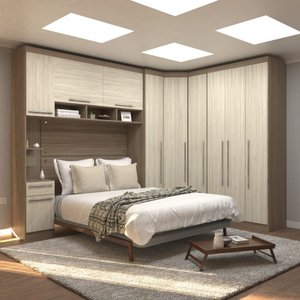Guarda Roupa Dormitório Modulado Master Casal Queen 1,58 m Canto - Avelã e Ártico Rústico - Luciane 