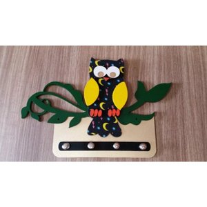 Porta Chaves Coruja Em Mdf Tamanho 26,5 X 18 Cm