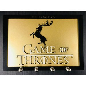 Porta Chaves Game Of Thrones 3 Em Mdf Tamanho 22 X 15,2 Cm Dourado