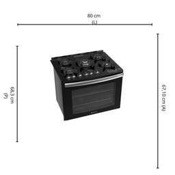 Fogão de Embutir 5 Bocas Atlas Top Gourmet Glass Acendimento Automatico Preto - 5
