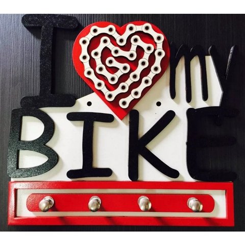 Porta Chaves I Love My Bike Em Mdf Tamanho 20 X 18 Cm
