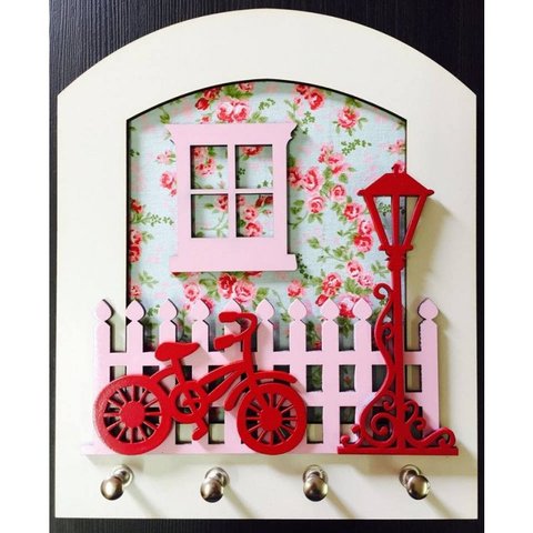 Porta Chaves Bicicleta Vermelha Mdf Tamanho 18,5 X 22,2 Cm