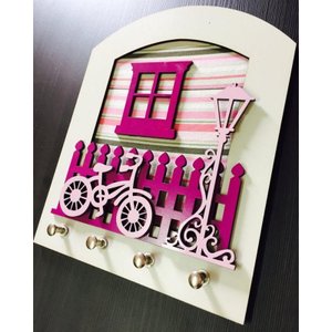 Porta Chaves Bicicleta Em Mdf Tamanho 18,5 X 22,2 Cm pink