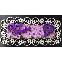 Porta Chaves Bem Vindos Roxo Em Mdf Tamanho 25,5 X 12,5 Cm - 1