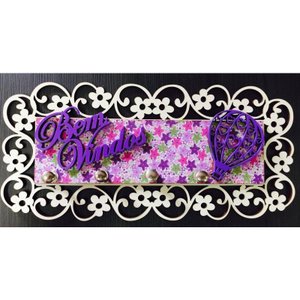 Porta Chaves Bem Vindos Roxo Em Mdf Tamanho 25,5 X 12,5 Cm