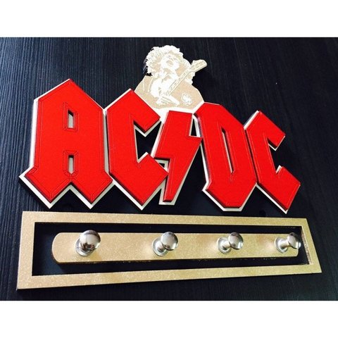Porta Chaves Banda Acdc Em Mdf Tamanho 18,5 X 17 Cm