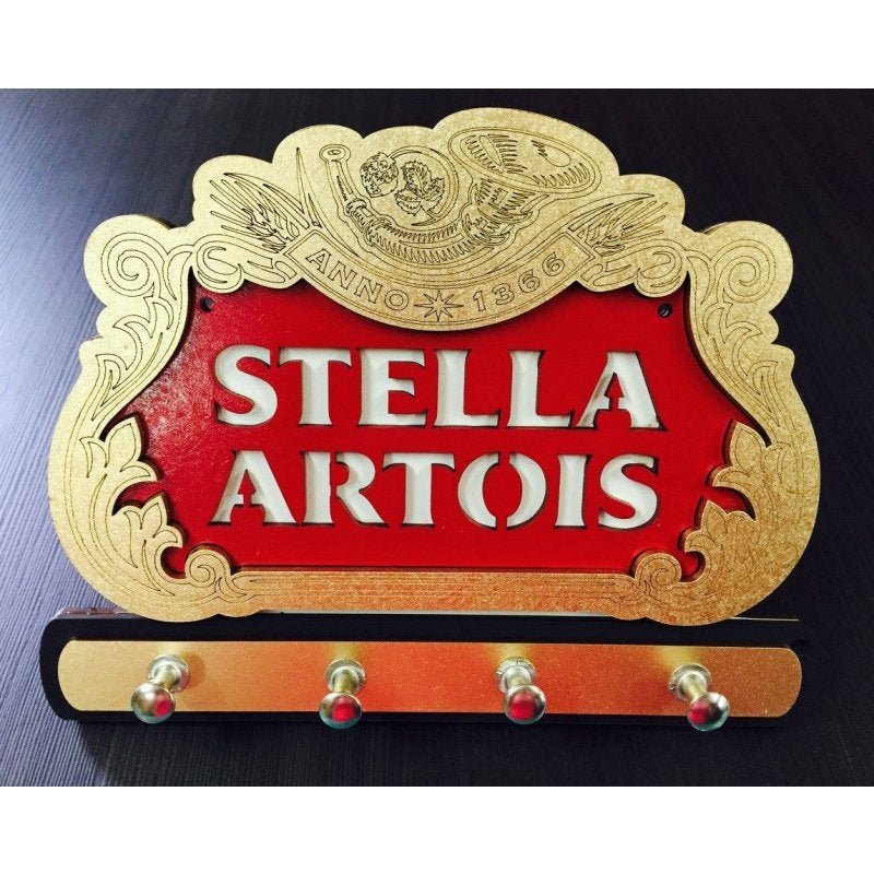 Porta Chaves Stella Artois Dourado Em Mdf Tamanho 21 Cm