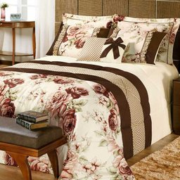 Kit Edredom Vitoria com Lençol Tabaco/Palha Queen 08 Peças - 2