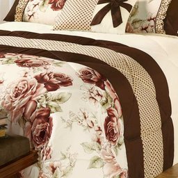 Kit Edredom Vitoria com Lençol Tabaco/Palha Queen 08 Peças - 4