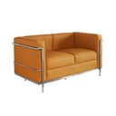 Ver imagem 1 de Sofa Le Corbusier de 2 Lugares Cromado em Couro Natural Caramelo