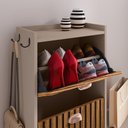 Ver imagem 5 de Sapateira Vertical 3 Gavetas Banco Prateleira Sapatos Gancho Bolsa Hall Entrada Quarto Fendi/ripado