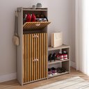 Ver imagem 4 de Sapateira Vertical 3 Gavetas Banco Prateleira Sapatos Gancho Bolsa Hall Entrada Quarto Fendi/ripado