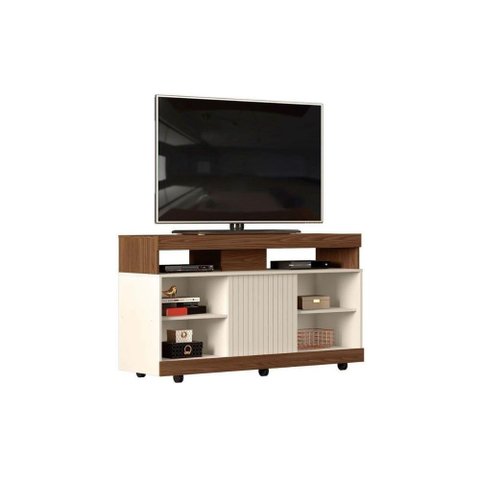 Rack para Tv Dili até 50 Polegadas C/ 1 Porta de Correr e 5 Nichos Marroquim/off White - Dj Móveis