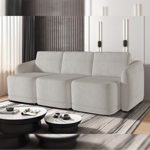 Sofá Cama para Sala de Estar 3 Lugares 276cm Montserrat K01 Bouclê Creme - Lyam Decor