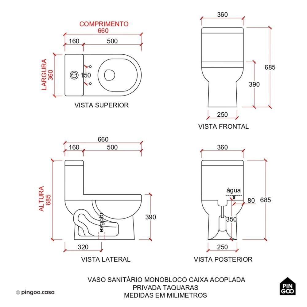 Vaso Sanitário Monobloco Caixa Acoplada Privada Taquaras Pingoo.casa - Branco - 10