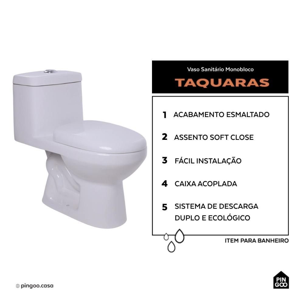 Vaso Sanitário Monobloco Caixa Acoplada Privada Taquaras Pingoo.casa - Branco - 2
