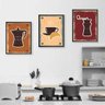 Kit 3 Quadros Café Com Croissant 24x18cm - com vidro:Madeira preta - 2