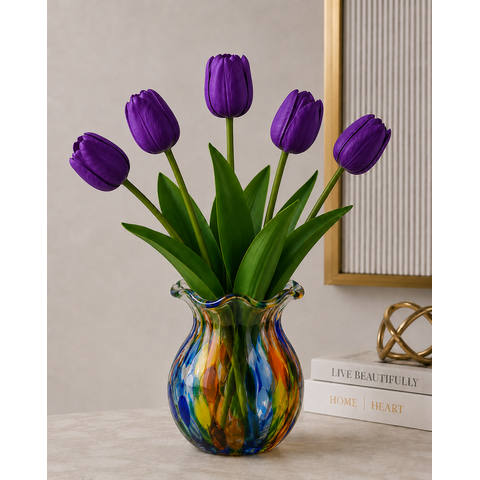 Kit 5 Tulipas Roxo Artificiais Flores Decorativas Realistas para Decoração