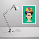 Ver imagem 1 de Quadro Decorativo Frida com Flores- Verde Água 24x18cm:moldura Preta
