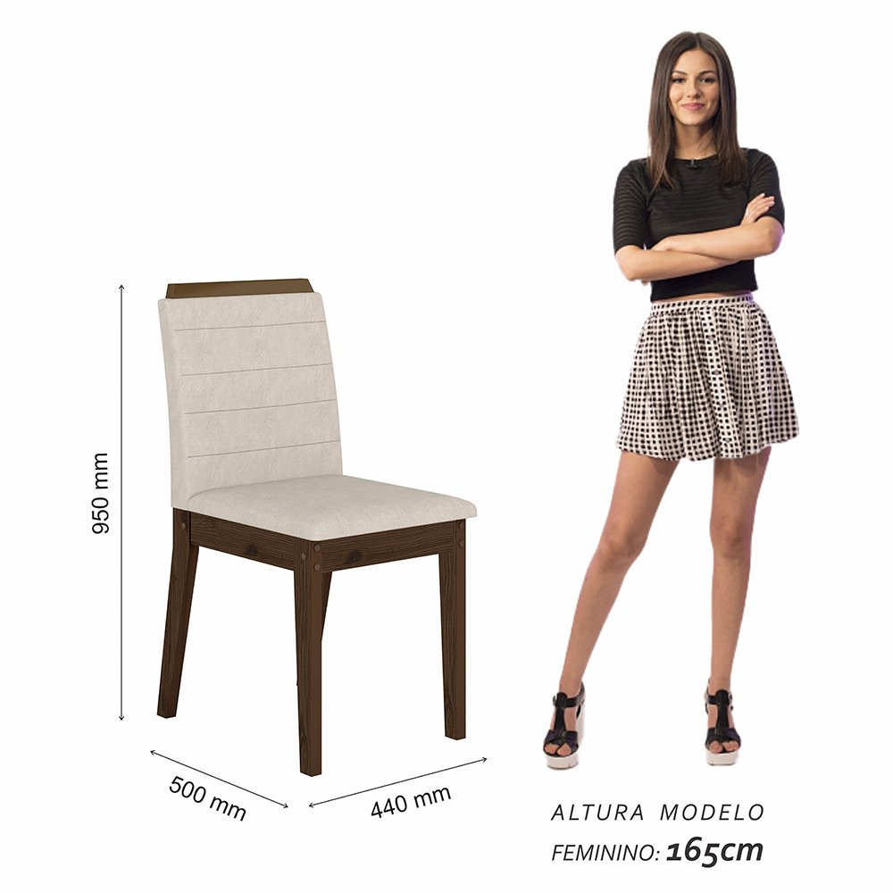 Mesa com 6 Cadeiras Qatar 1,60 Imb/carraro Bra/bege - Móveis Arapongas Imbuia/carraro Branco/bege - 4