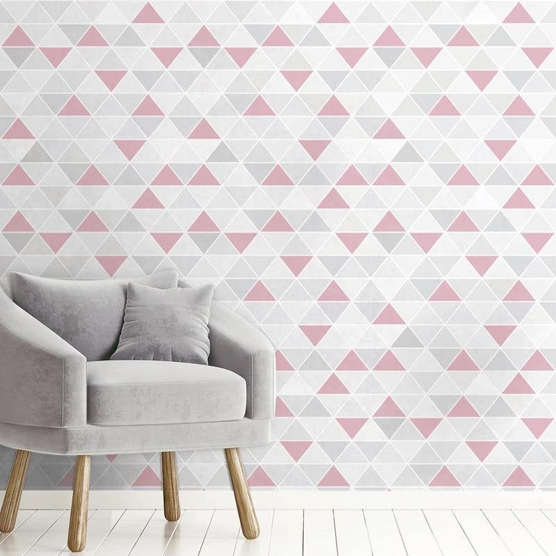 Papel de Parede Adesivo Triangulos Rosa Clássico - 1