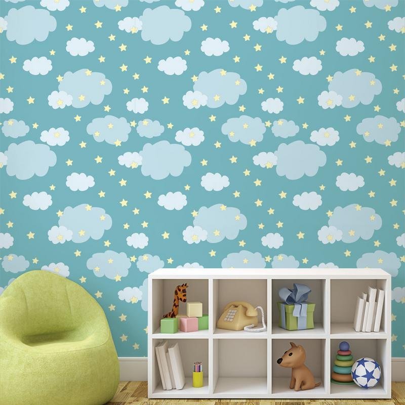 Papel de Parede Adesivo Nuvens Infantil azul bebê - 1