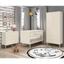 Ver imagem 2 de Dormitório Infantil Theo Retrô 2 Portas, Cômoda, Berço Areia Fosco com Pés Madeira Natural e