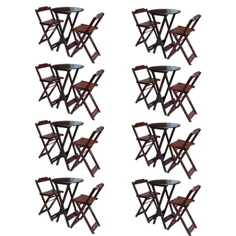 Kit 8 Jogos de Mesa Bistrô de Madeira com 2 Cadeiras Dobrável Ideal para Bar e Restaurante Imbuia