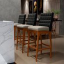 Ver imagem 2 de Kit 03 Banquetas Altas Cozinha Sala de Jantar Fixa Mila B04 Couríssimo Preto Linho Bege - Lyam Decor