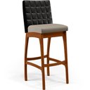 Ver imagem 3 de Kit 03 Banquetas Altas Cozinha Sala de Jantar Fixa Mila B04 Couríssimo Preto Linho Bege - Lyam Decor