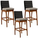 Ver imagem 1 de Kit 03 Banquetas Altas Cozinha Sala de Jantar Fixa Mila B04 Couríssimo Preto Linho Bege - Lyam Decor