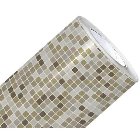 Papel De Parede Adesivo Pastilhas Cozinha Banheiro Lavável Bege Mesclado Autocolante 2,50x0,48mts