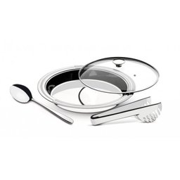Travessa Funda Redonda Inox com Tampa de Vidro Pegador e Colher de Arroz Ciclo Tramontina - 1