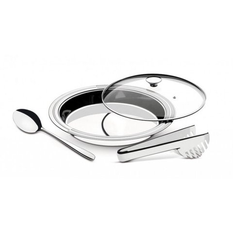 Travessa Funda Redonda Inox com Tampa de Vidro Pegador e Colher de Arroz Ciclo Tramontina