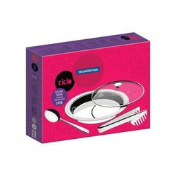 Travessa Funda Redonda Inox com Tampa de Vidro Pegador e Colher de Arroz Ciclo Tramontina - 13