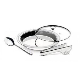 Travessa Funda Redonda Inox com Tampa de Vidro Pegador e Colher de Arroz Ciclo Tramontina - 11