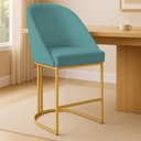 Ver imagem 3 de Kit 04 Banquetas Altas Bela Suede Azul Turquesa Base Metálica Industrial Dourado - Pallazio