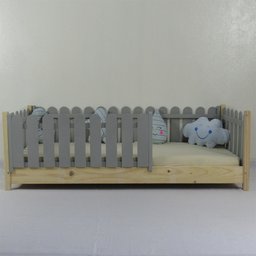 Cama Infantil Solteirão Base Colorida Madeira Maciça Pinus Grade Cercadinho - 1