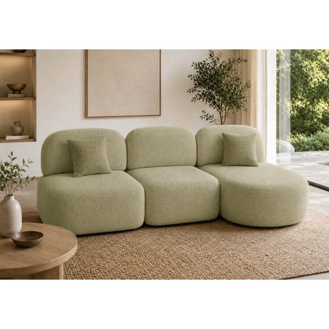Sofá Orgânico Modular Nuvia 275cm Bouclé Verde Oliva