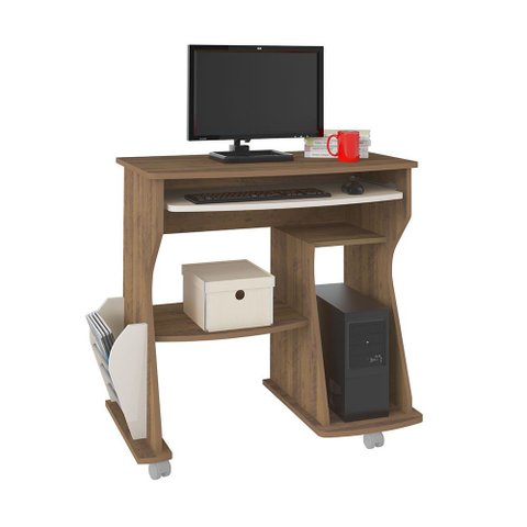 Escrivaninha/Mesa para Computador 160 Pinho com Off White e Porta-Revista Lateral - Artely 003965