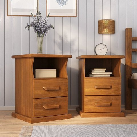 Kit com 2 Mesa de Cabeceira Slim - 100% Madeira Marrom