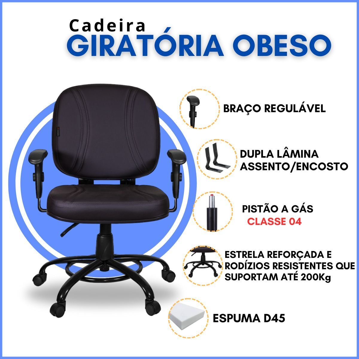 Cadeira Escritório Giratória Obeso Plus Size 200 Kg - 2