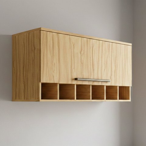Armário Aéreo de Cozinha 80cm com 1 Porta Basculante e Mini Adega 100% MDF Itália Espresso Móveis Marrom/Amendoa
