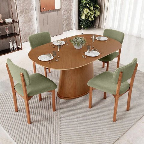 Kit 04 Cadeiras para Sala de Jantar Cozinha Living Estofada Dara L02 Bouclê Oliva - Lyam Decor