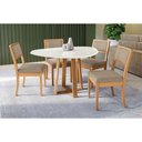 Ver imagem 1 de Conjunto Mesa Elma Premium Madeira Maciça C/ Tampo Madeirado C/ Vidro 135x105cm e 4 Cadeiras Alice
